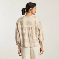 The Linen Billow Blouse | Iced Coffee Grid