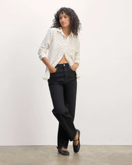The Must-Have Shirt in Washable Silk | Bone / Black Square Dot