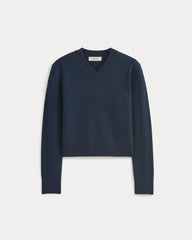 Cashmere Cropped High-V Sweater | Navy