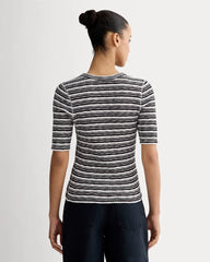 The Rib-Knit Short-Sleeve Henley | Bone / Black