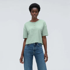 The Vintage Henley Hemp Tee | White Sage