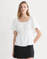 The Flutter-Sleeve Top in Stretch Linen | White
