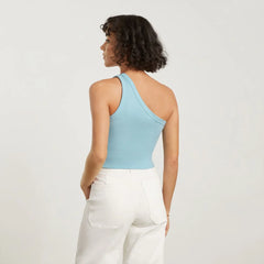 The Ribbed One-Shoulder Tank | Ice Blue