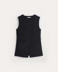 Long Vest in Stretch Linen | Black