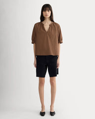 The Gauze Gathered Top | Carob Brown / Black
