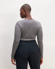 The Ruched V-Neck Tee in Butterluxe | Heather Charcoal