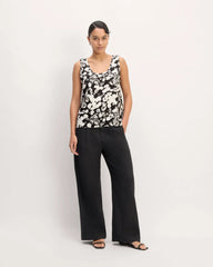 The Scoop Tank in Linen | Black / Bone Floral