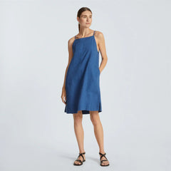 The Linen Apron Dress | Deep Blue