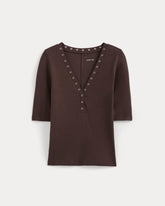 Luxe Rib V-Neck Henley | Coffee Bean
