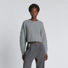 The Felted Merino Cropped Cable Sweater | Heathered Mid-Grey