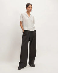The Notch Shirt in Washable Silk | Bone / Black Polka Dot