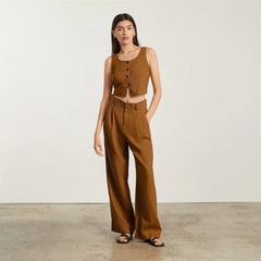 The Linen Way-High® Drape Pant | Tawny Brown