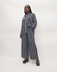 The Satin Relaxed Shirt | Navy / Bone