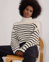 The Fisherman Turtleneck in Wool Cashmere | Bone / Black