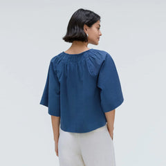 The Seersucker Gathered Tee | Deep Blue