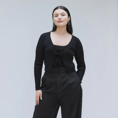 The Cotton-Merino Front-Tie Top | Black
