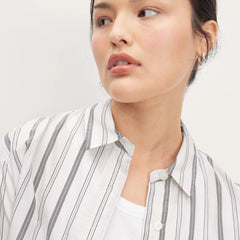 The Way-Short Shirt in Silky Cotton | Bone / Black
