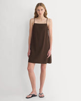 Mini Shift Dress in Stretch Linen | Dark Brown