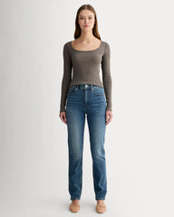 The Luxe Rib Long-Sleeve Scoop-Neck Tee | Heathered Fatigue