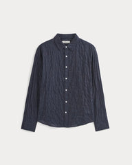 Textured Voile Button-Up Shirt | Navy Plaid