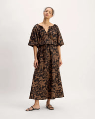 The Supima® Puff-Sleeve Top | Black / Cocoa Floral