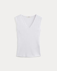 V-Neck Tank in Pointelle | White