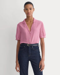 Notch Collar Shirt in Silk Georgette | Heather Rose