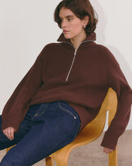 The Half-Zip in Everyday Cotton | Dark Mahogany