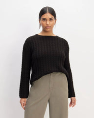 The Cotton Merino Cable Crew | Black