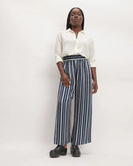 The Satin Pull-On Pant | Navy / Bone