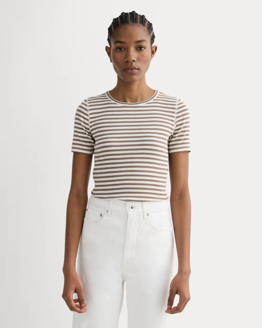 The Luxe Rib Crew | Bone / Deep Taupe
