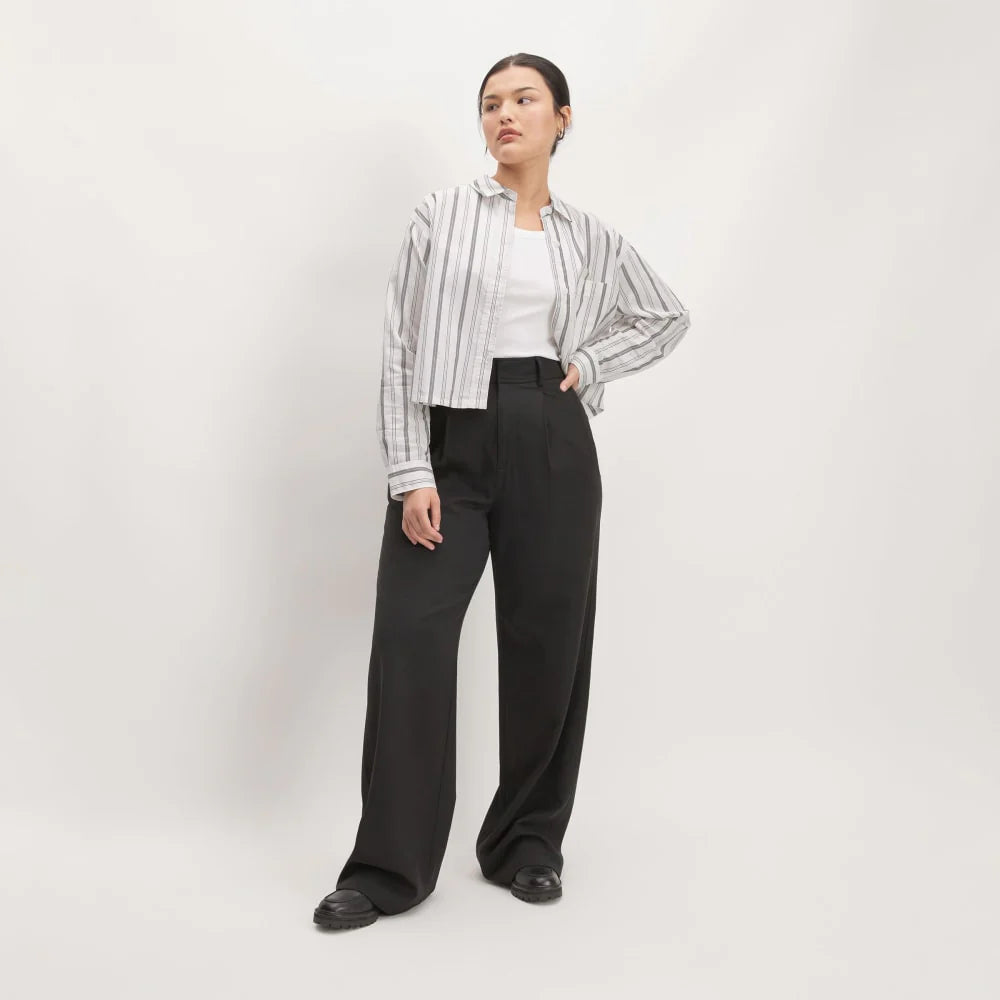 The Way-Short Shirt in Silky Cotton | Bone / Black