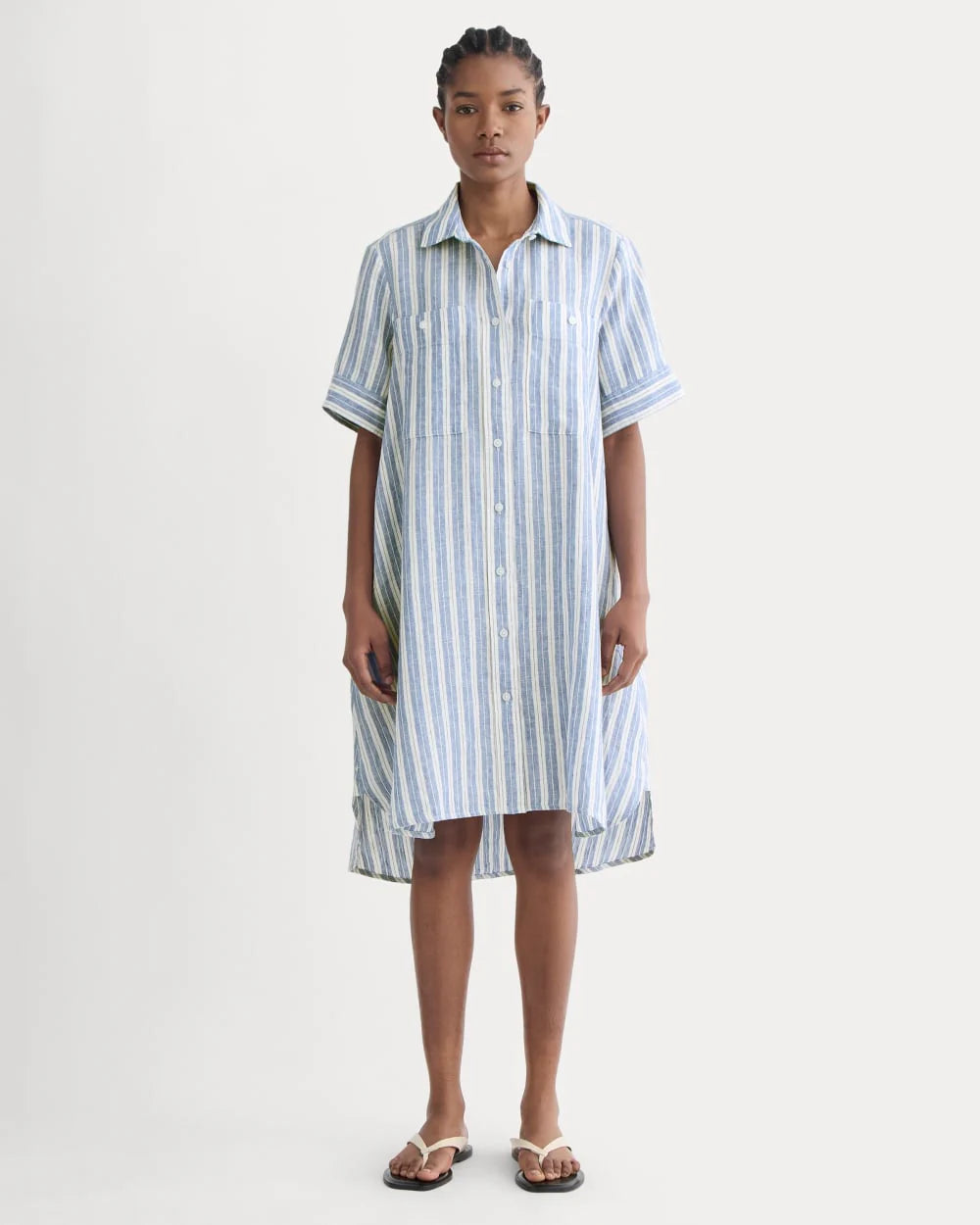 The Daytripper Dress in Linen | Soft Cobalt/Bone