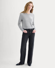Cashmere Cropped High-V Sweater | Light Heather Grey