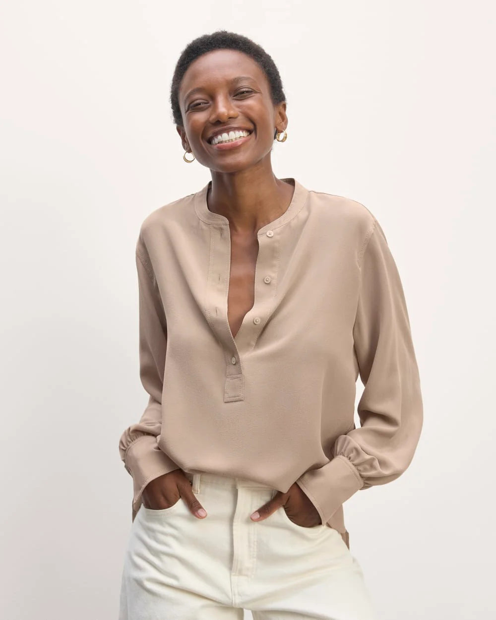 The Henley Shirt in Washable Silk | Burnt Sugar