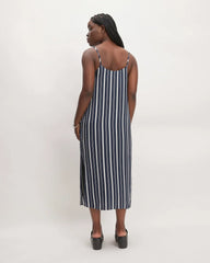 The Hammered Satin Slip Dress |  Navy / Bone