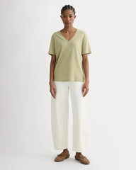 The Slouchy V-Neck Tee in Cotton Linen | Eucalyptus
