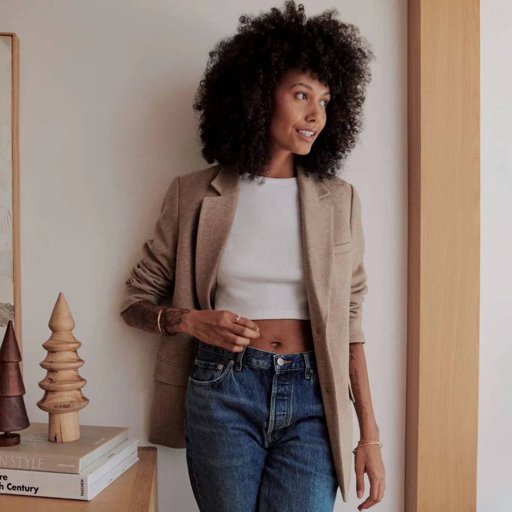 The Pima Micro-Rib Cropped Long-Sleeve Crew | White