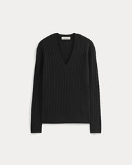 The Cable V-Neck in Cotton Cashmere | Black