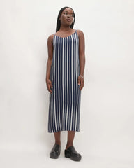 The Hammered Satin Slip Dress |  Navy / Bone