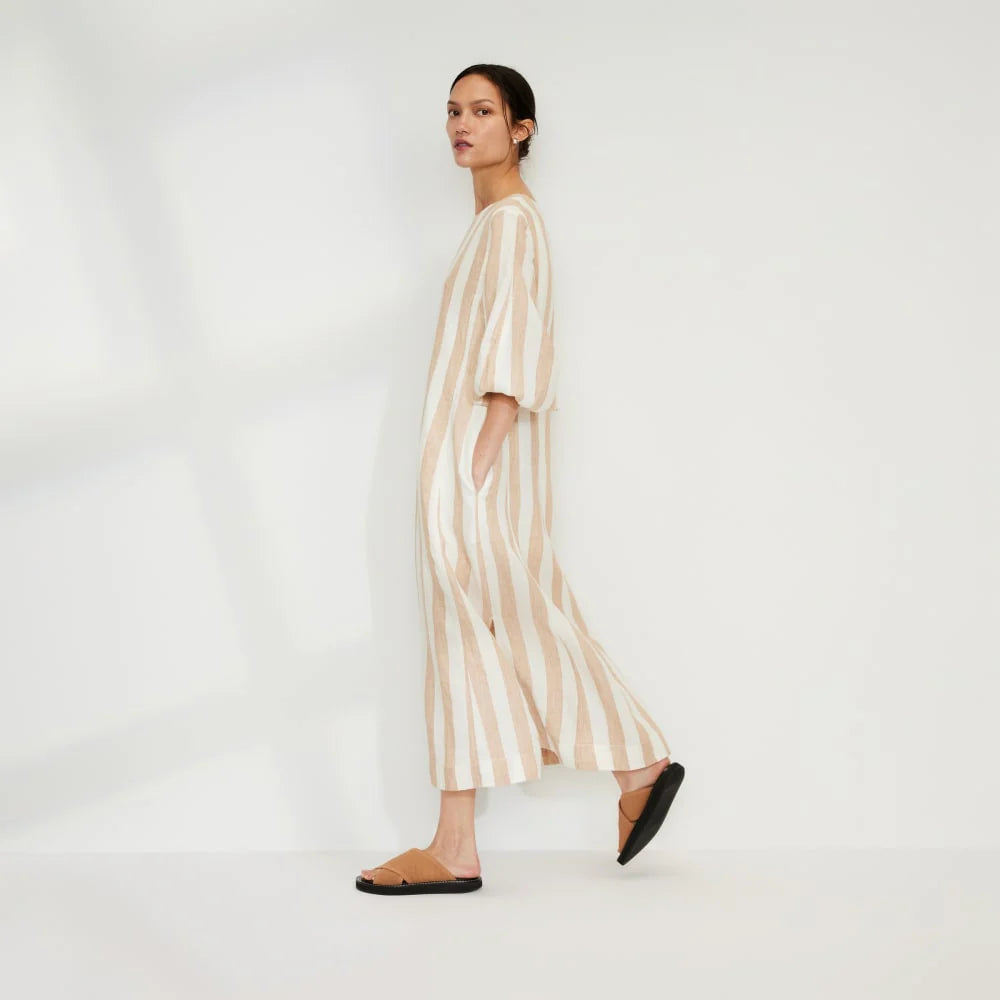 The Linen A-Line Midi Dress | Bone / Caramel