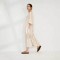 The Linen A-Line Midi Dress | Bone / Caramel