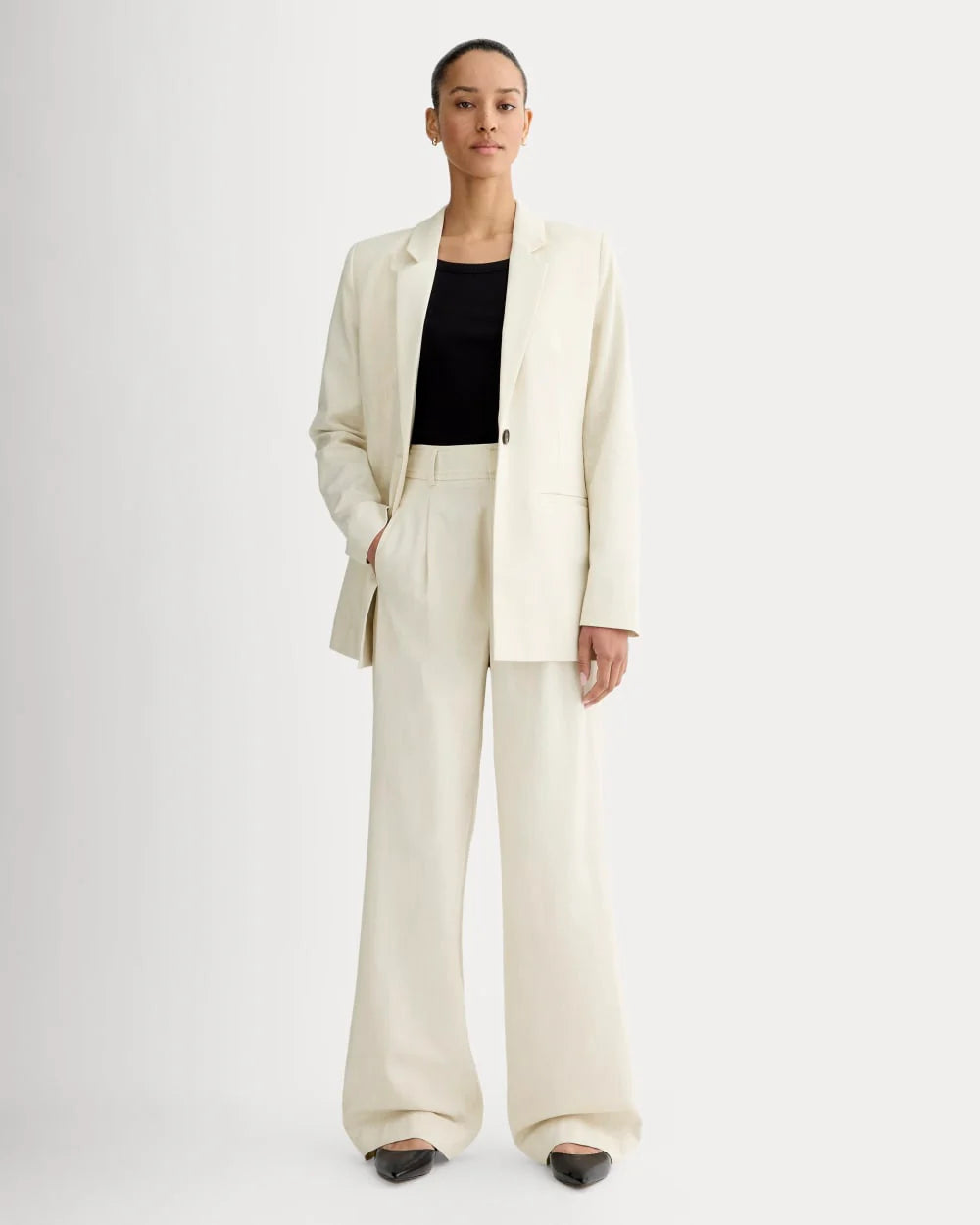 The Draper Pleated Pant in Buttersmooth | Heathered Oat | 32" Inseam