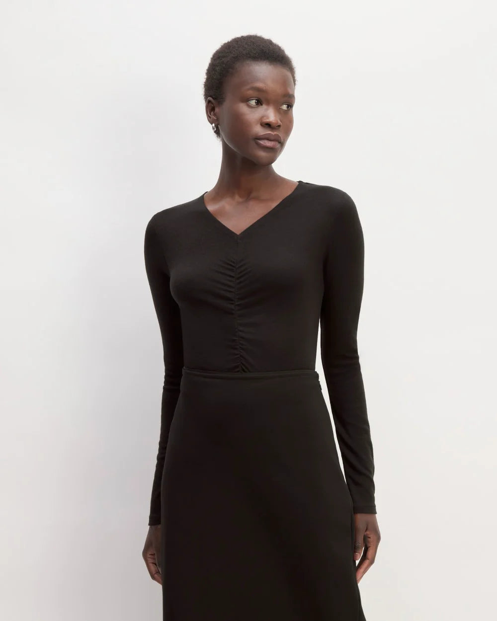 The Ruched V-Neck Tee in Butterluxe | Black