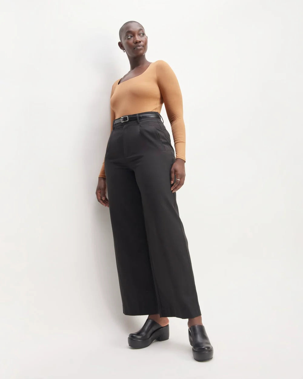 The Long-Sleeve Supima® Square-Neck Bodysuit | Tawny Brown | Thong