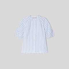The Linen Puff Sleeve Shirt | Blue / White