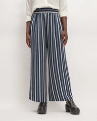 The Satin Pull-On Pant |  Navy / Bone