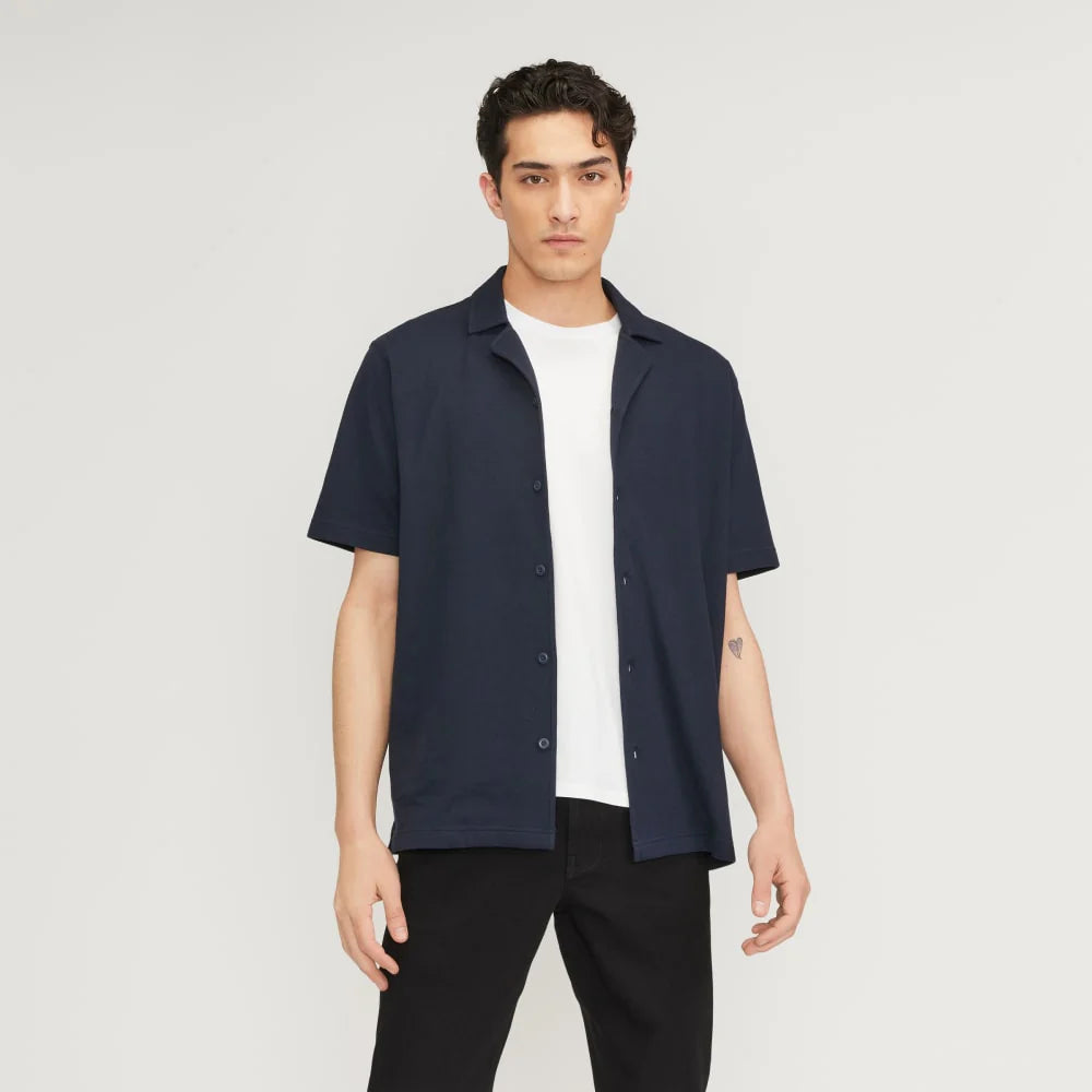 The Pique Short-Sleeve Shirt | Deep Navy