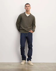 The Cashmere V-Neck Sweater | Heathered Army Green