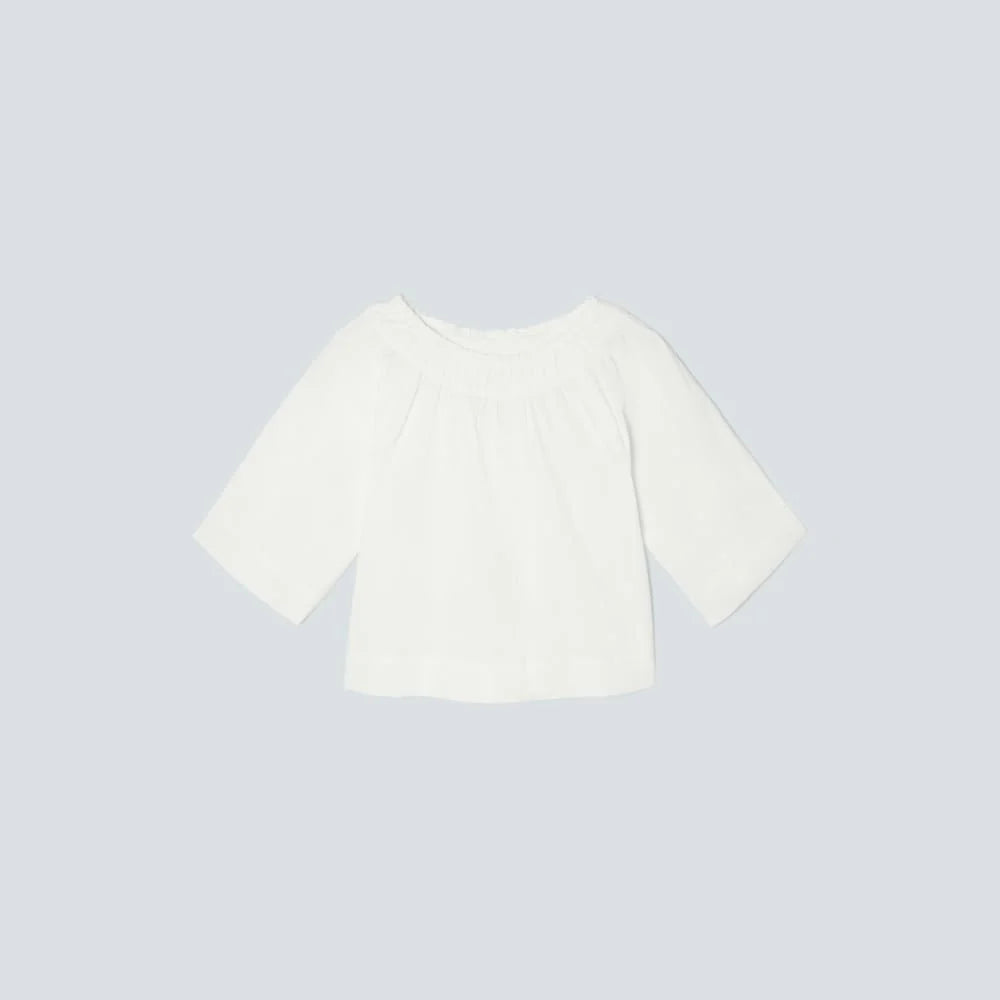 The Seersucker Gathered Tee | White